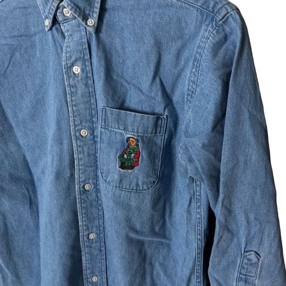 VTG Polo Ralph Lauren Embroidered Bear Button Down Shirt USA Medium - Picture 2 of 5